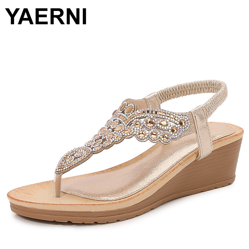 Summer Women Wedge Gladiator Sandals Flip Flop Shoes Women Bohemia Crystal Casual Beach Sandals 35-41 Women Shoes