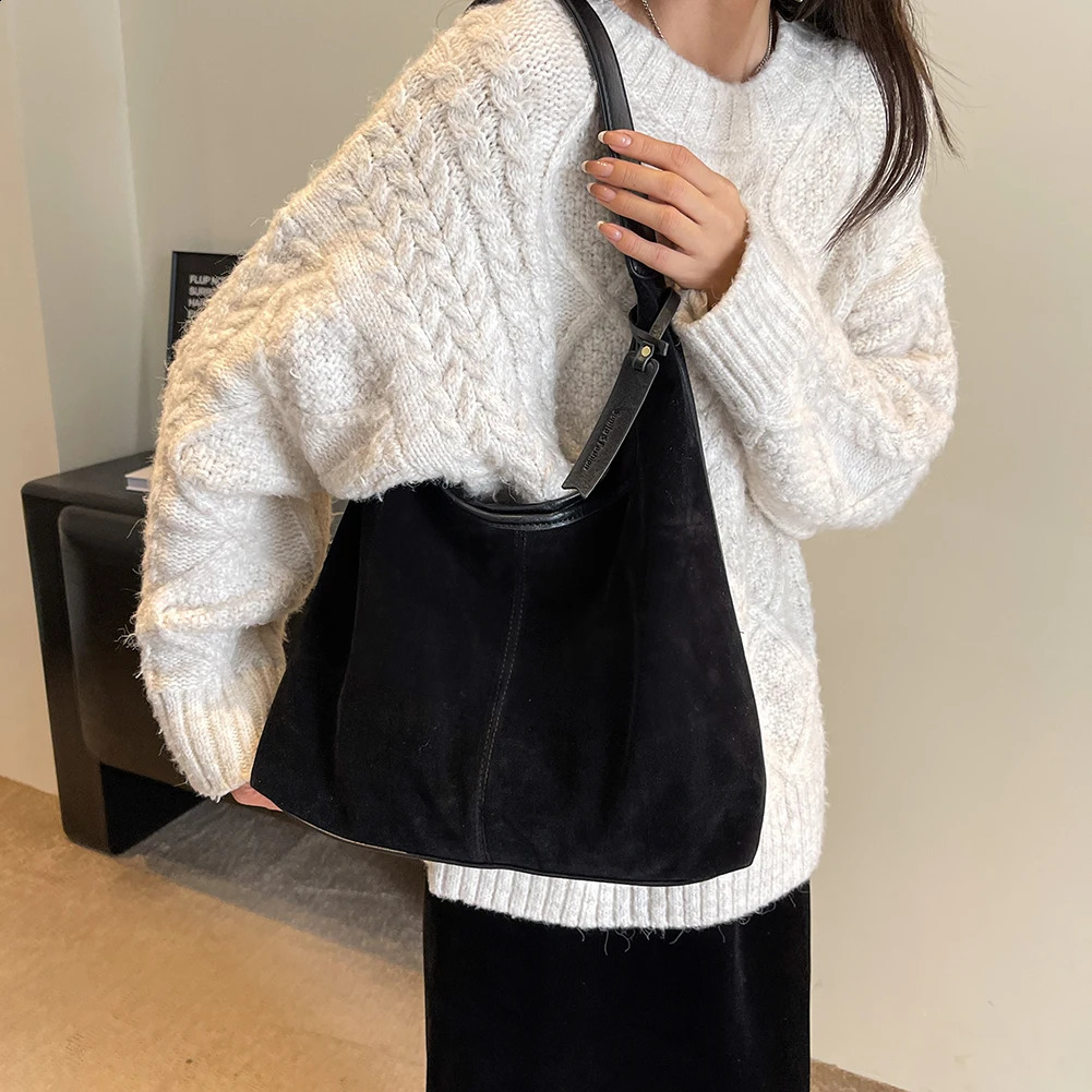 Large Capacity Retro Suede Bucket Bag for Autumn and Winter Handbags Women Tote Casual Shoulder 240909