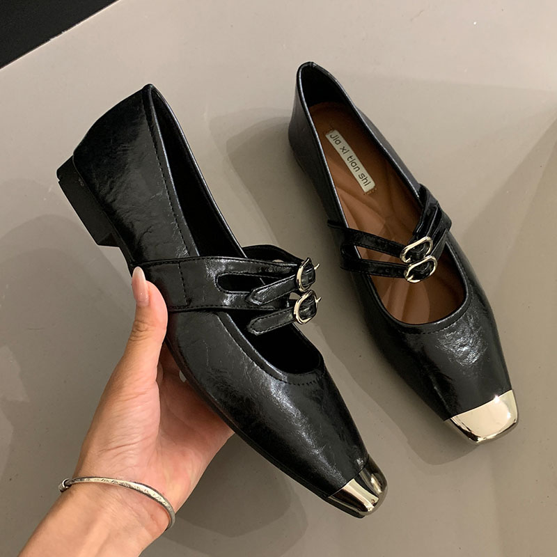 Fashion New Metal Square Toe Women Mary Janes Casual Female Soft Designer Footwear Shallow Office Lady Flats Shoes 23ae