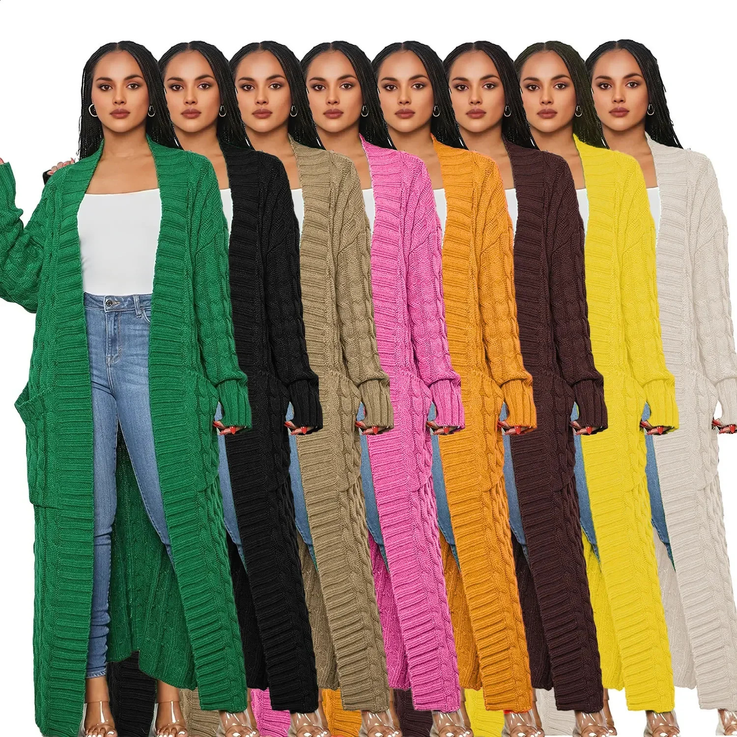 ANJAMANOR Cable Knitted Maxi Cardigan Winter Long Sweaters for Women Fashion Knitwears Coats Outerwear Drop D35FE70 240904