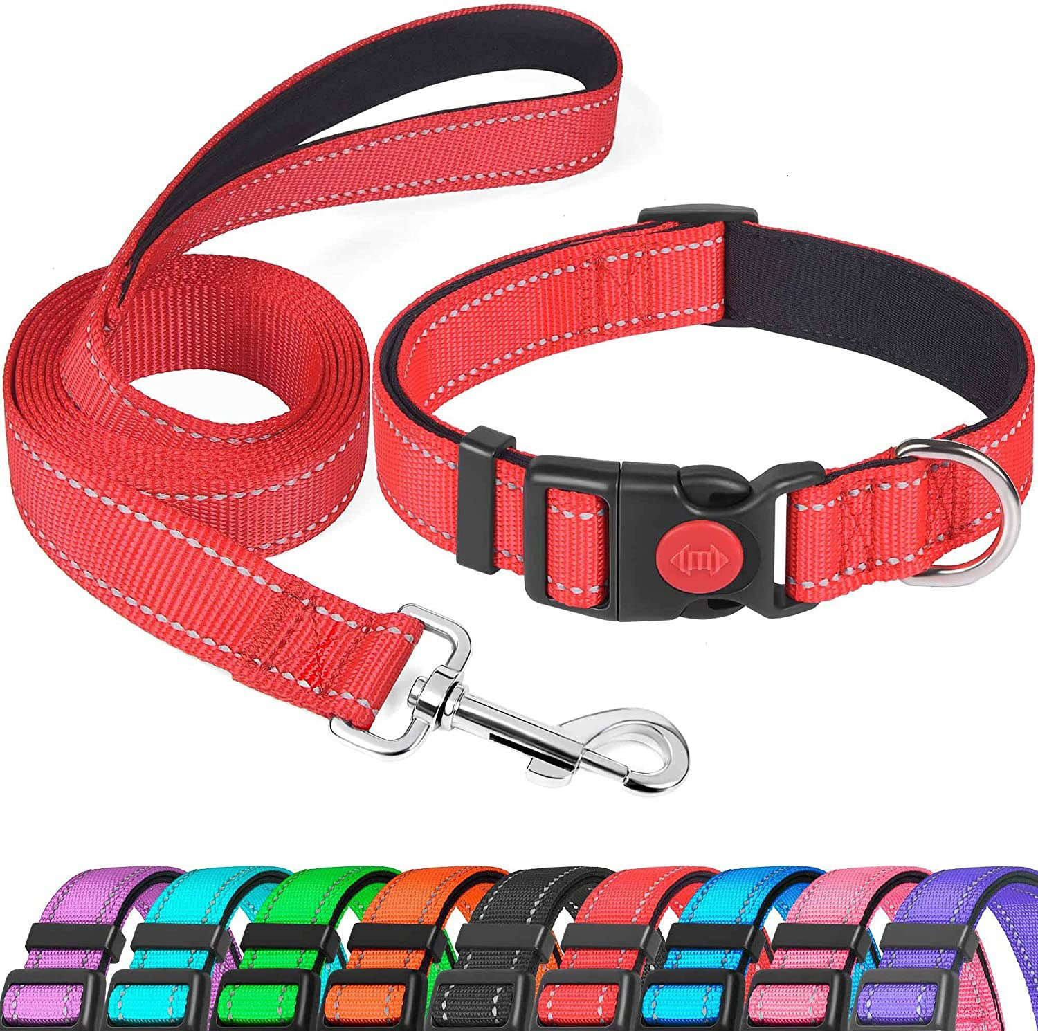Reflective Nylon Dog Collar and Leash Set with Personalized Free Custom Dog Collar Engraved ID Tags Adjustable Dog Collars Tags