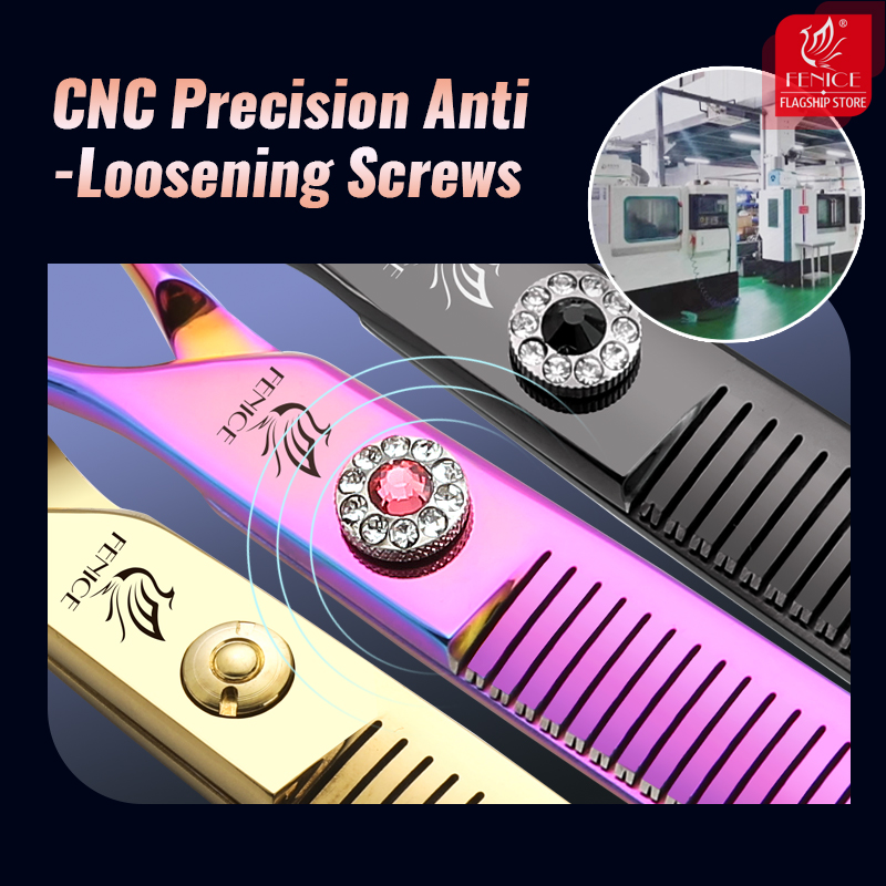 Fenice JP440C Steel 6.5/7 inch Straight Fluffy Thinning Scissors Pet Dog Grooming Shears Dog Scissors Tools Thinning Rate 50-60%