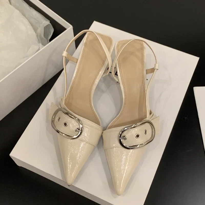 2024 New Mid Heels Pointed Toe Women Sandals Designer Walking Slippers Summer Fashion Party Pumps Mujer Zapatillas Sandals