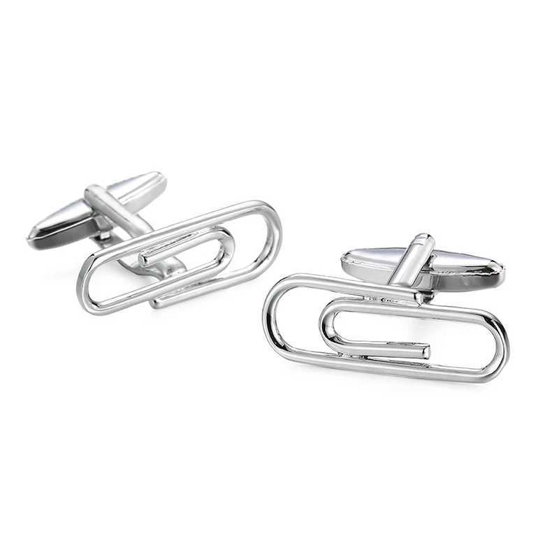 Mens French shirt cufflinks copper material fashionable minimalist clip design paper clip cufflinks jewelry wholesaleX240914