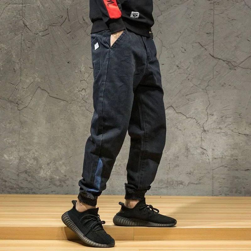 Elastic Cropped Mens Jeans Stretch Man Cowboy Pants Trousers Black Oversize Korean Style Regular Fit est Casual Long 240912