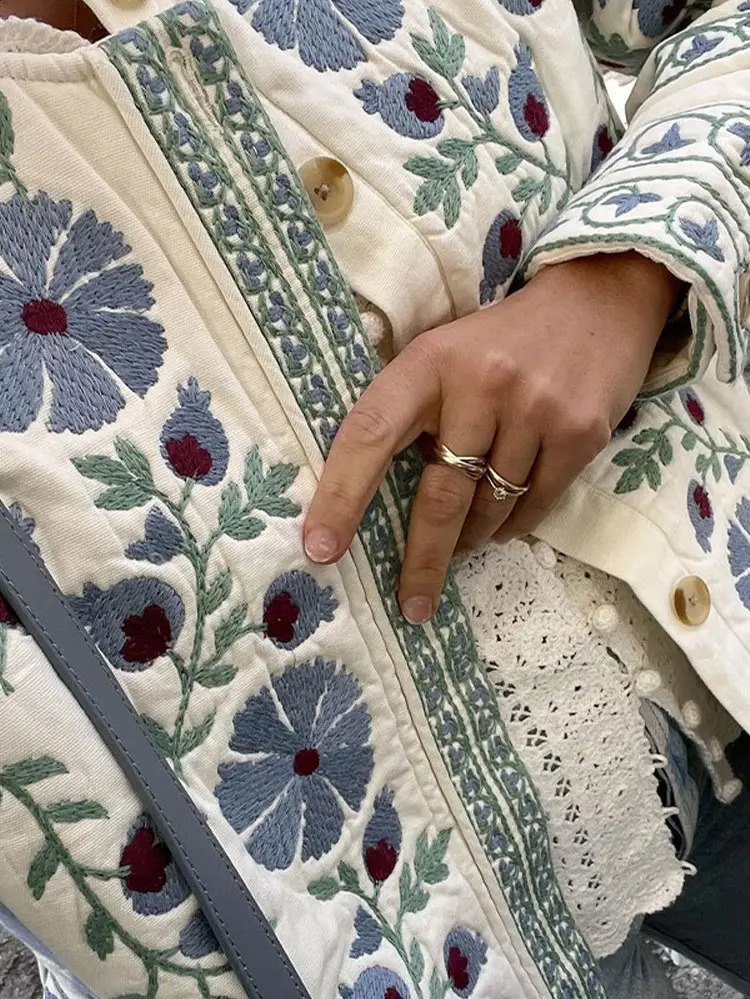 Elegant Print Quilted Belt Women Jacket Slim O-neck Single Breasted Long Lantern Sleeve Coat 2024 Winter Lady Casual Streetwear 240912