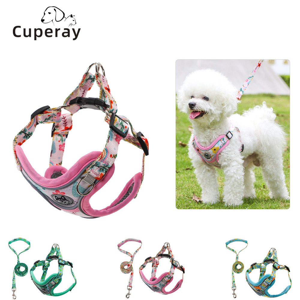 Pet Harness and Leash，Reflective Shiba Inu Bichon Frize Adjustable Harness Anti-breakaway Medium & Large Dog Leash Pet Supplies