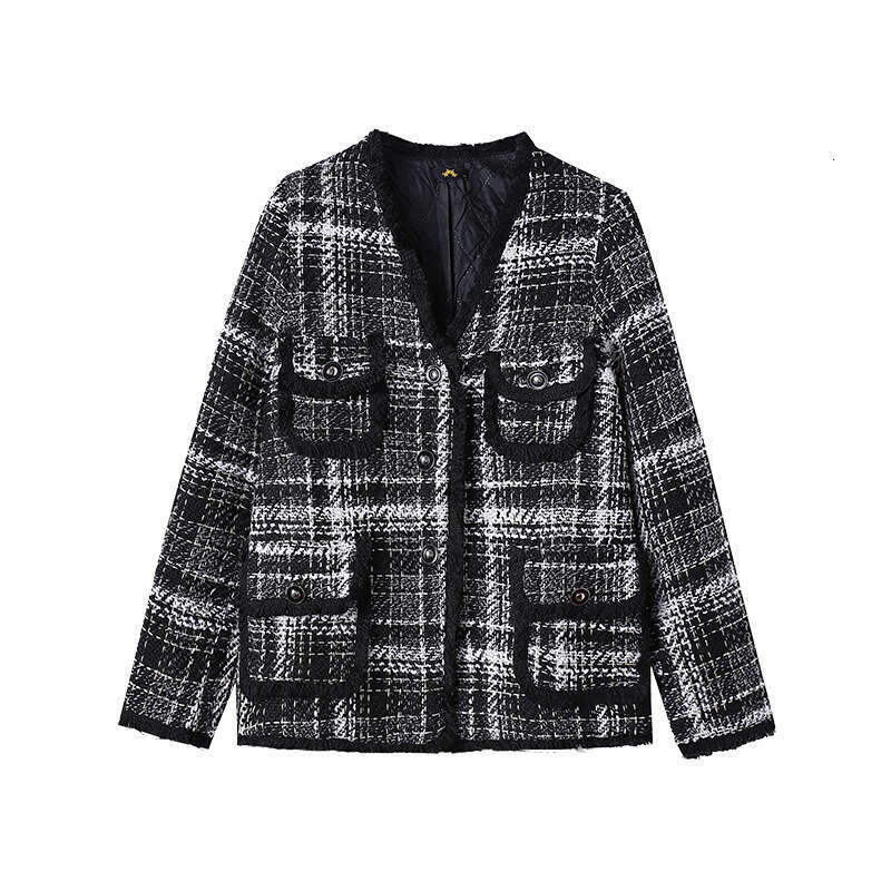 150Kg Plus Size Women's Bust 157 Autumn Winter Loose Small Fragrant Coat Thickened Thousand Bird Checker Top Black