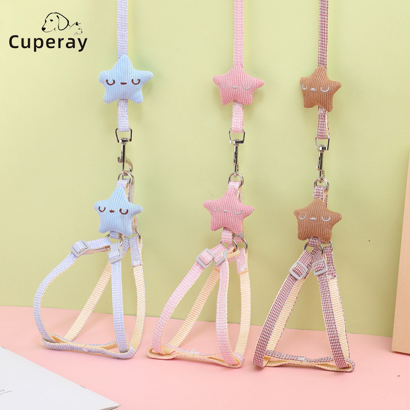 Pet Harness and Leash Set Smiling Starfish Adjustable Dog Harness Leashes Houndstooth Star Cat Harness Dog Leash Pet Accessories