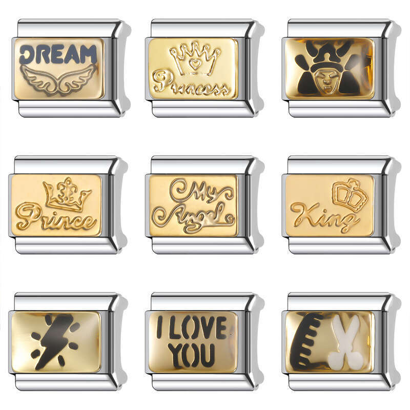 New Women's Gift Gold Romantic heart I love you Bead Italian Charms Links Bangle Beads Fit 9mm Stainless Steel Bracelet Making DIY For Women Fash