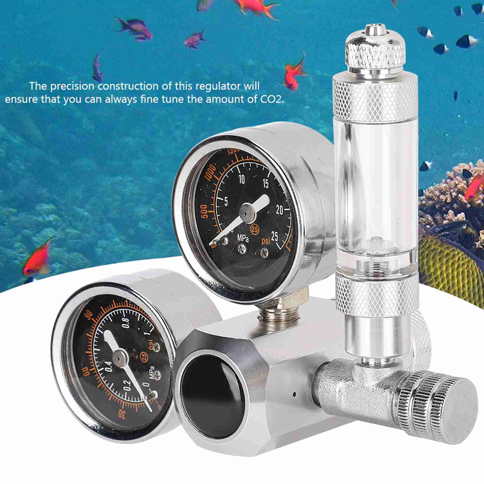 CO2 Regulator Aquarium Dual Gauge Display With Bubble Counter And Check Valve G5/8 W21.8
