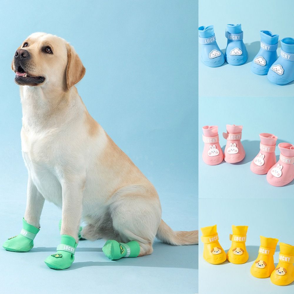 4Pcs WaterProof Pet Rainshoe Cartoon Anti-slip Outdoor Footwear Socks Dogs Cats Foot Cover Pet Accessories Dogs Cats