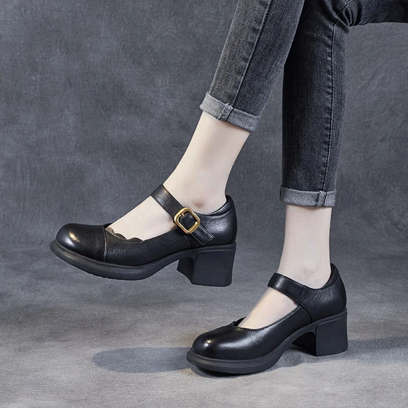 Spring Autumn Shoes Woman Genuine Leather Women Pumps Lady Round Toe Platform Shallow Mouth High Heel Shoes