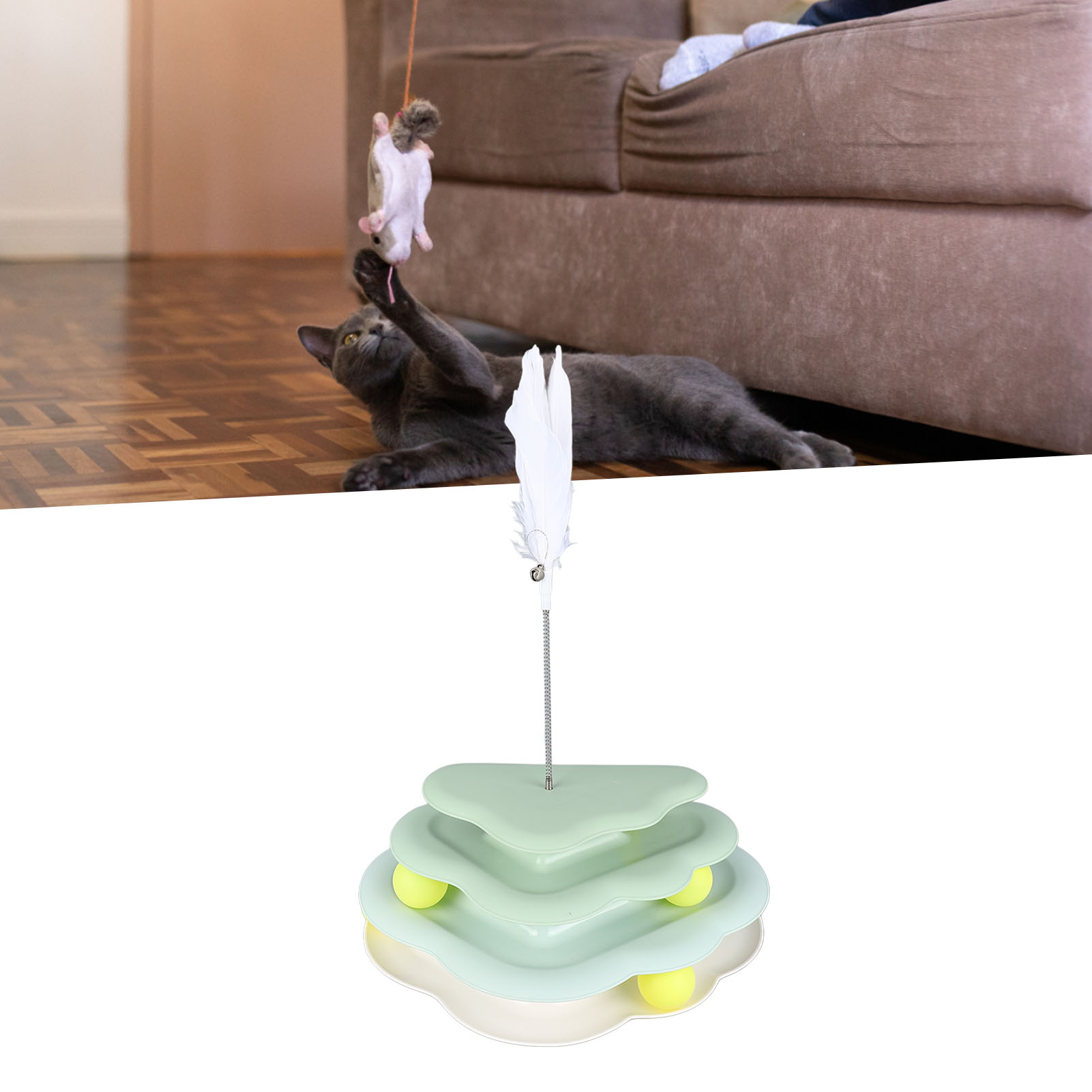 Cat Toy Roller 4 Level Turntable Cat Toys Balls Feather Interactive Mental Physical Exercise Puzzle Kitten Toys