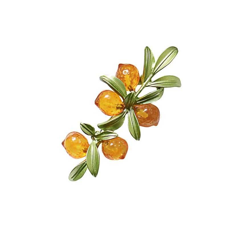 Exquisite Retro Rustic Plant Button Pin Literary Mori Orange Glazed Berry Brooch Design Temperament Delicate Pin AccessoriesX240914