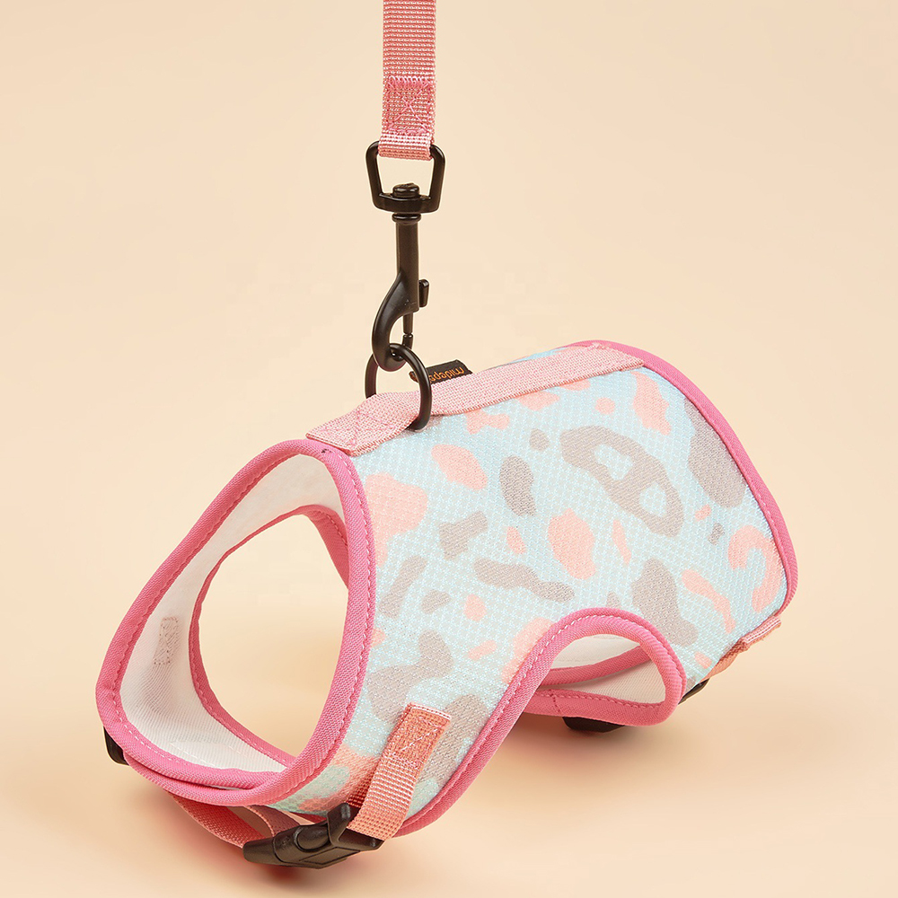 Dog Harness and Leash Adjustable Printed Pet Harness Mesh Breathable with 120cm Long Leash for Cat & Puppy Outdoor Dog Walking