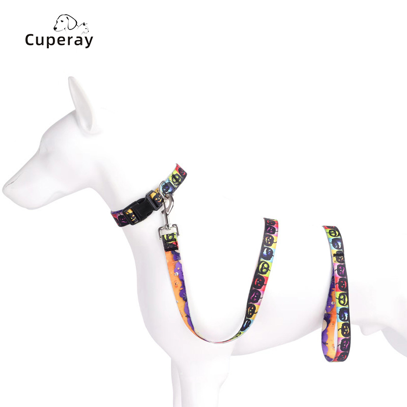 Halloween Dog Collar and Leash Set Adjustable Pet Collar Leash with Pumpkin Pattern, for Dogs and Cats Pet Accessories Supplies