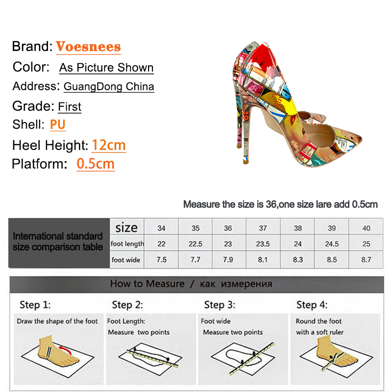 Europe And America Style Colorful Single Shoes Street Fashion Poster High Heels 12CM Nightclub Pointed Toe Women Printing Pumps