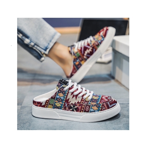 Summer New Trend Printed Canvas Young Casual Men's Board Shoes Half Slippers