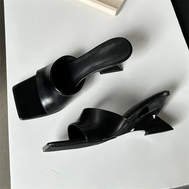 Eilyken Designer Shallow Wedges High Heels Women Slippers Street Style Square Toe Party Dress Slides Summer Shoes 9090 84c