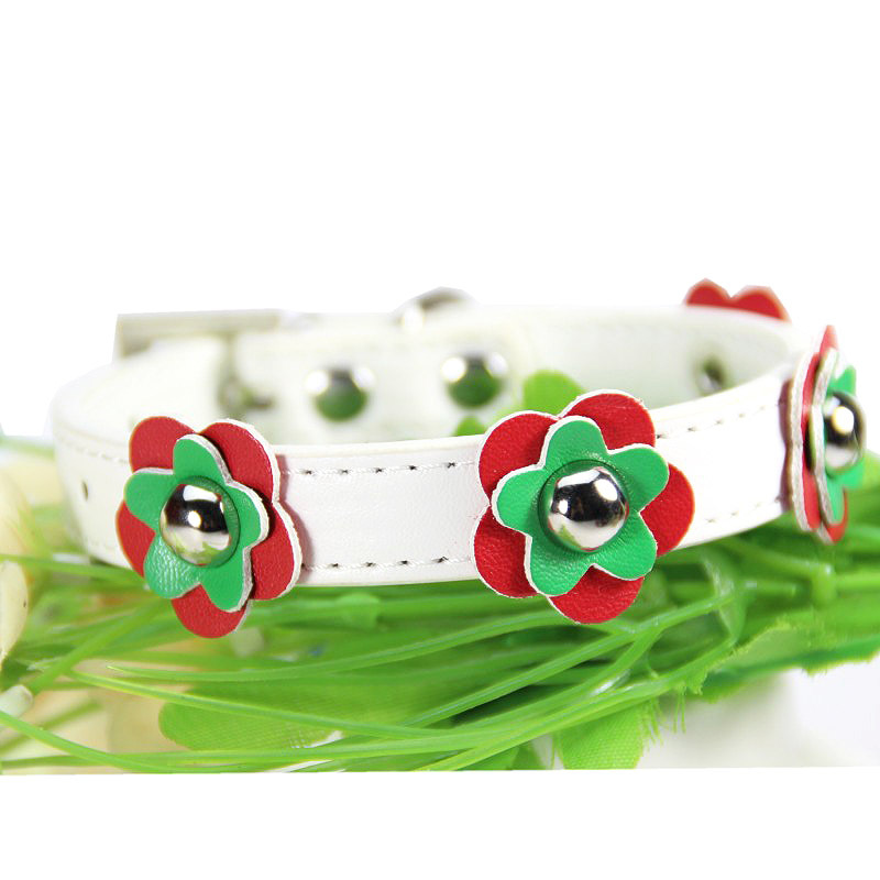 Pu Pet Collar Adjustable Christmas Halloween Pet Collar with Double Bells and Cute Flower Decorations for Cat & Dog Accessories