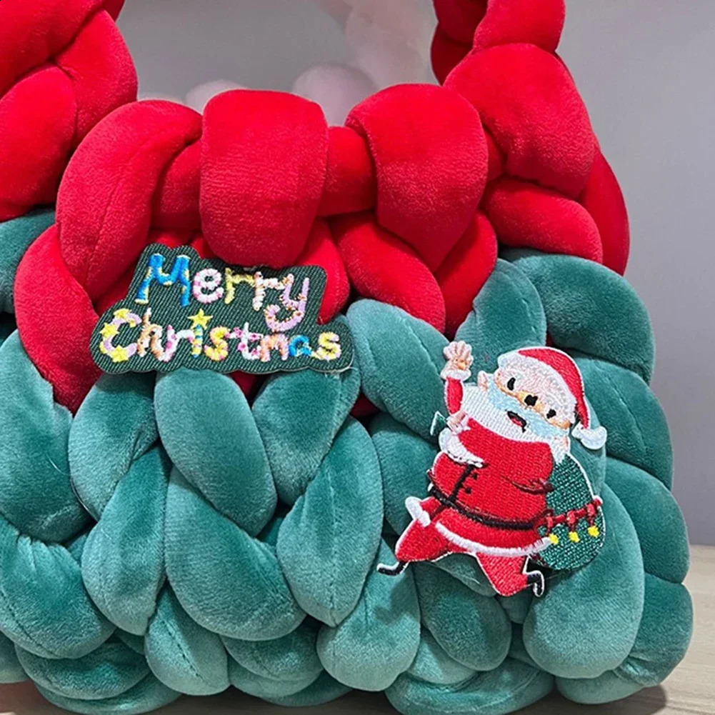 Womens handbag with Icelandic wool top handle hollow outer soft contrasting color short womens Santa Claus bag 240913