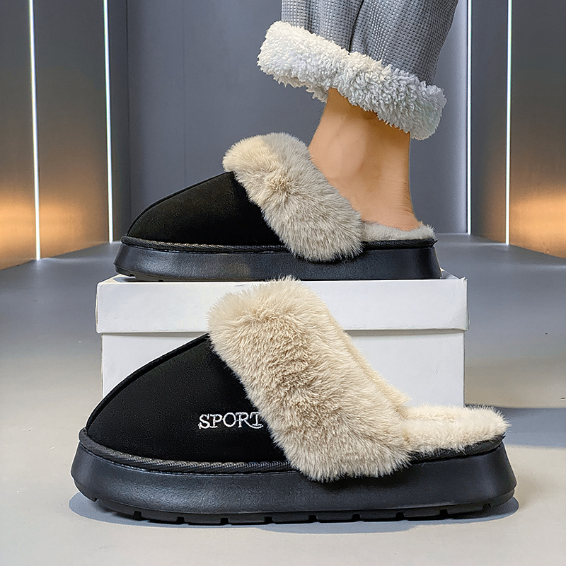 Winter Men Women Warm Slippers Cotton Slippers Outdoor Indoor Comfortable Non-Slip Warm Shoes Men's Home Bedroom Plush Slippers