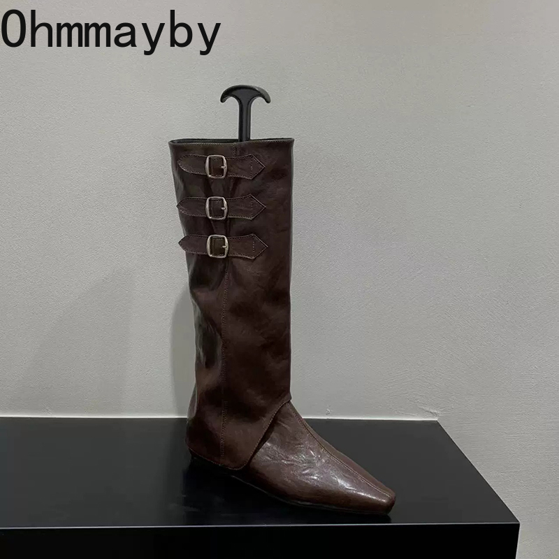 Elevation Internal Women Knee-High Boots Fashion Elegant Belt Buckle Shoes Autumn Winter Pointed Toe Women's Knight Long Booties a062 's