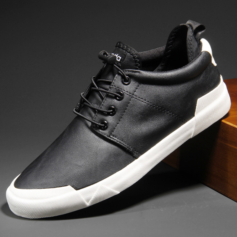 Men's Leather Plug Size46 Boots Shoes Korean Black Low Top Shoes Men Wear-resisting Loafers Designer Leisure Vulcanized shoes