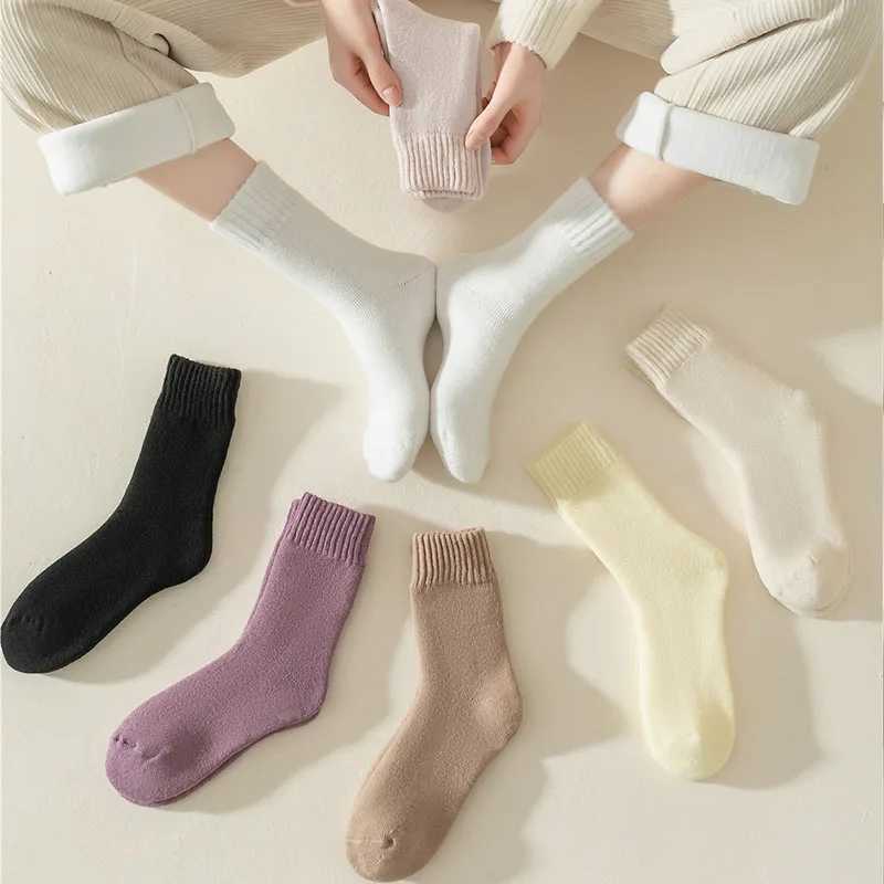 Women Warm Solid Color Floor Socks Winter Home Non Slip Plush Knitted Cashmere Fleece Socks Indoor Sleep Soft Thick No Show SockX240914