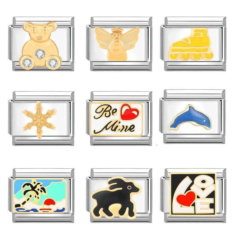 New Women's Gift blue eye pink heart sweet Pendant Italian Charms Links Bangle Beads Fit 9mm Stainless Steel Bracelet Making DIY For Women Fashio