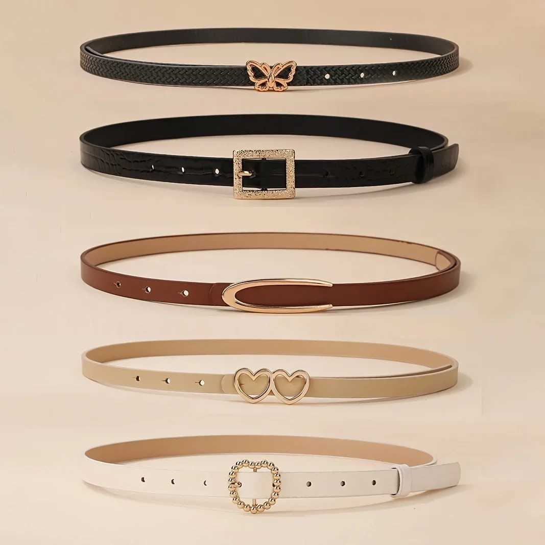 5-piece combination set womens belt with metal decorative buckle fashionable and versatile small beltX240914
