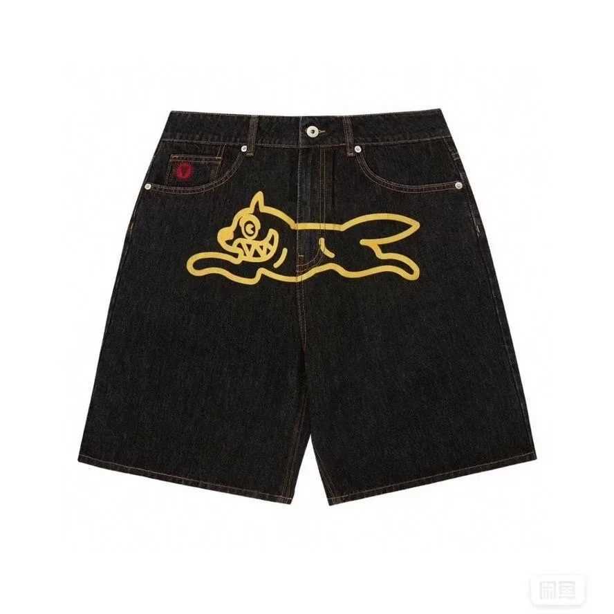 2024 summer American denim shorts trendy personalized printed dog shorts three-quarter pants sports trendy streetwear shortsX240914