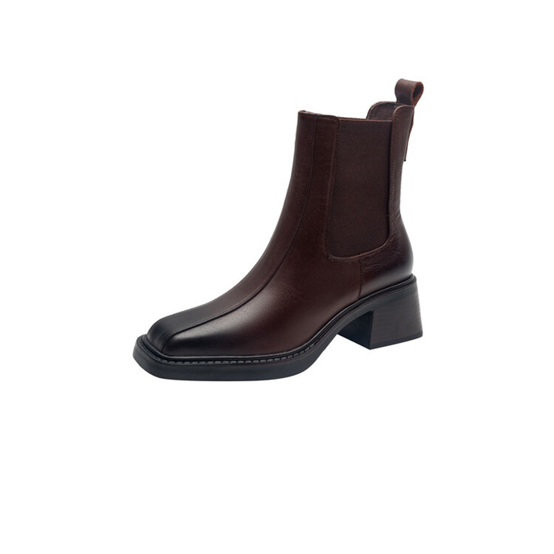 New Autumn Winter Genuine Leather Boot Fashion Square Toe Chunky Boots for Women High Heels atos Mujer