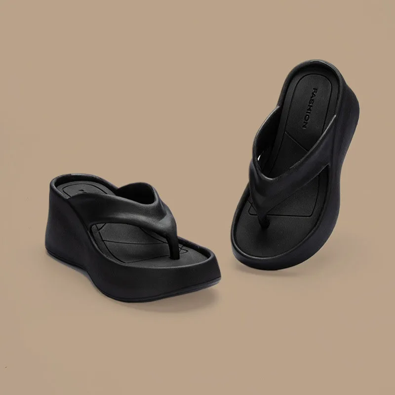 Women's Clip Toe Wedge Flip Flops 2024 Summer Chunky Platform Beach Sandals Woman Thick Sole High Heeled Eva Slippers Slides