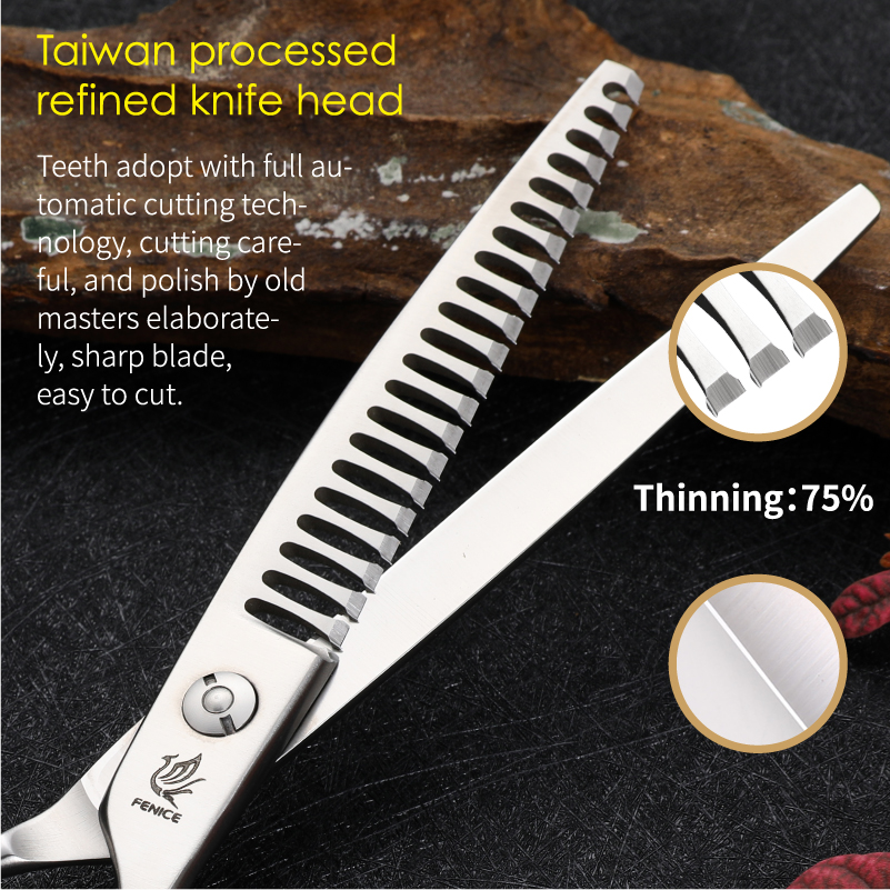 Fenice 7.0 inch Pet Grooming Dog Thinning Scissors VG10 Stainless Steel Shears Thinning Rate 75%