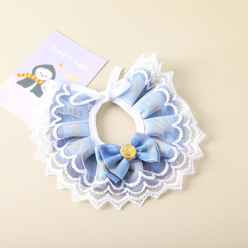 Pet Bib Lace Bowknot Cat Bib JK Preppy Style Cute Adjustable Cat Collar Puppy Decoration Accessories Suitable for Cats & Puppies