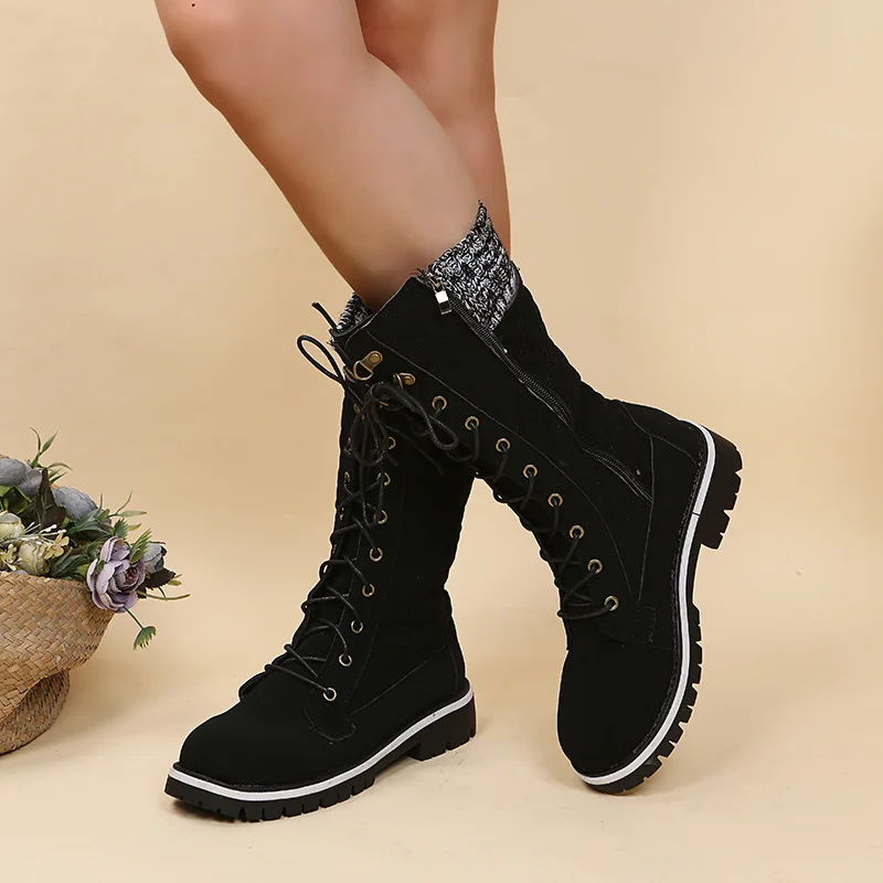 Women Plush Mid-calf 2023 Winter New Designer Warm Snow Boots Ladies Furry Lace Up Platform Shoes Botas De Mujer
