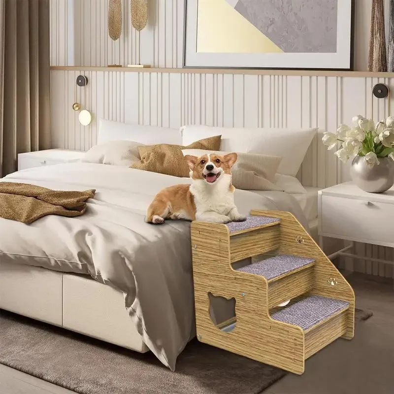 Pet Stairs For Couch 3-Level Wood Pet Stairs & Ramp For Medium/Small Dogs Old Cats Dog/Cat Ladder Wood Non-Slip For Beds And