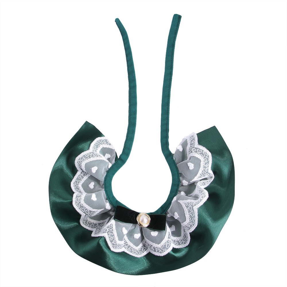 Pet Lace Collars Collar Accessories Adjustable Glossy Satin Ribbon Lace Cat Collar with Pearl Decoration for Medium Puppy & Cats