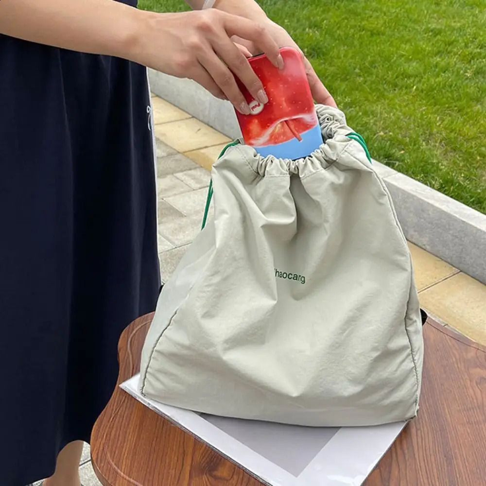 Sweet Solid Color Drawstring Backpack Canvas Korean Nylon Backpack Large Capacity School Backpack Shoulder Bag Womens Backpack 240912