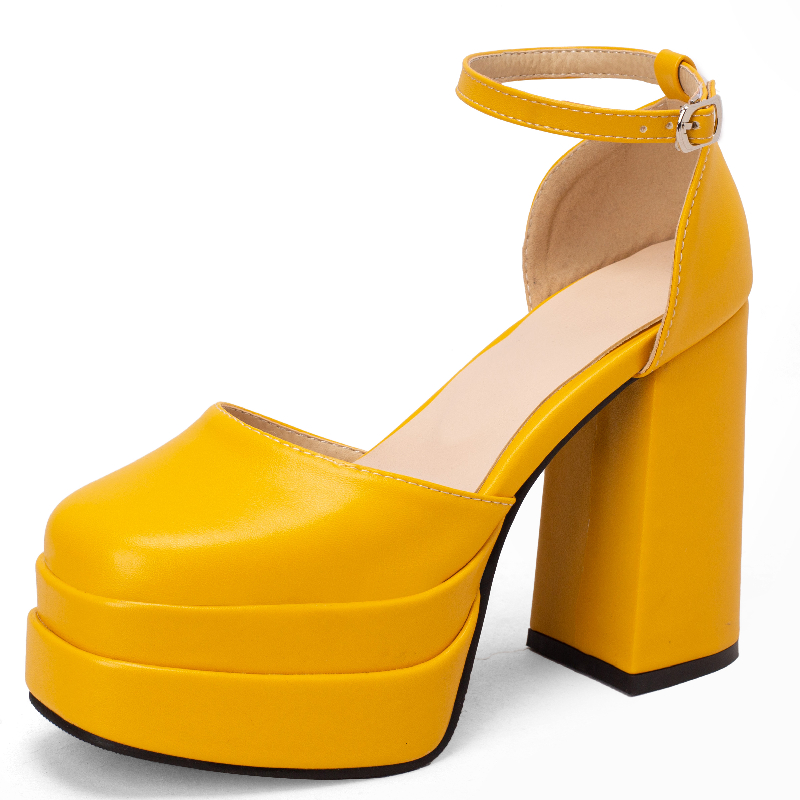 Women's Sexy Sandals Summer Platform Yellow High Heels Ankle Straps Pumps Stripper Fetish Dance Party Shoes Large Size 50 0929