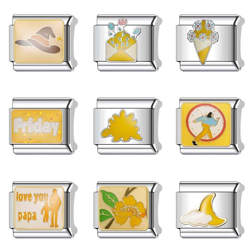 New Women's Gift Yellow flowers Bead Italian Charms Links Bangle Beads Fit 9mm Stainless Steel Bracelet Making DIY For Women Fashion Jewelry acci