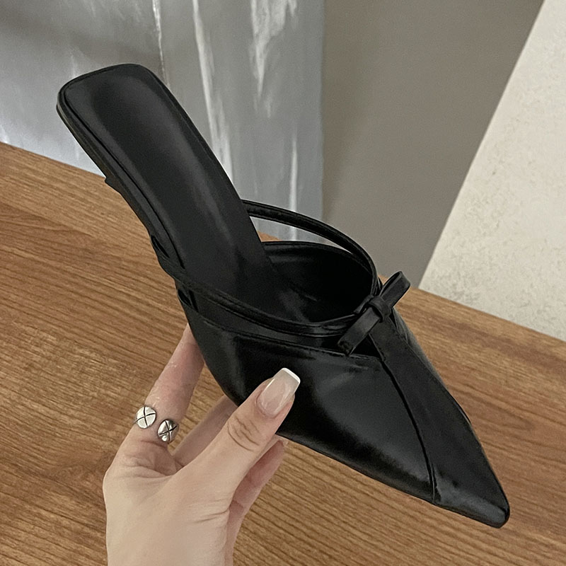 2025 new Footwear New Low Heel Pumps Shallow For Women Mules Female Butterfly-Knot Fashion Pointed Toe Ladies Heeled Shoes Slides 994f ed