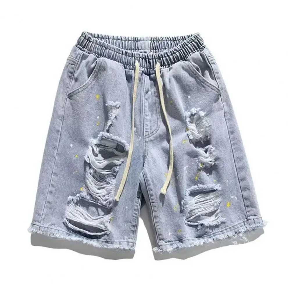 2024 Hip Hop Ripped Denim Shorts Streetwear Men Vintage Destroyed Hole Baggy Jeans Pants Fashion Summer Loose Shorts BlackX240914
