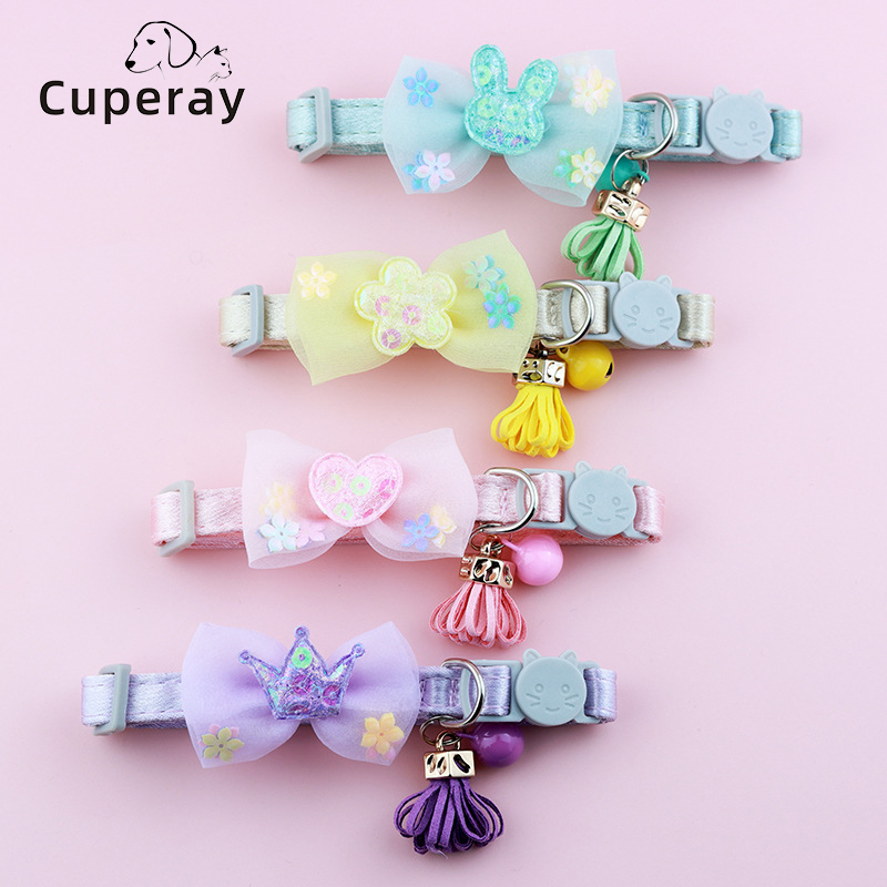 Breakaway Cat Collar with Bow Tie and Bells, Adjustbale Kitten Collar, Safety Basic Collar with Cute Patterns for Girl Boy Kitty