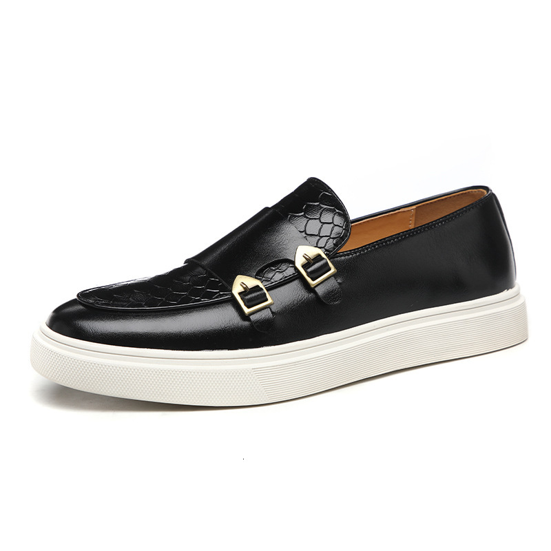 Custom Casual Boards Shoe Men's Pu Leather Loafers Men Flat Belt Buckle Office Dress Business Walking Style Shoes