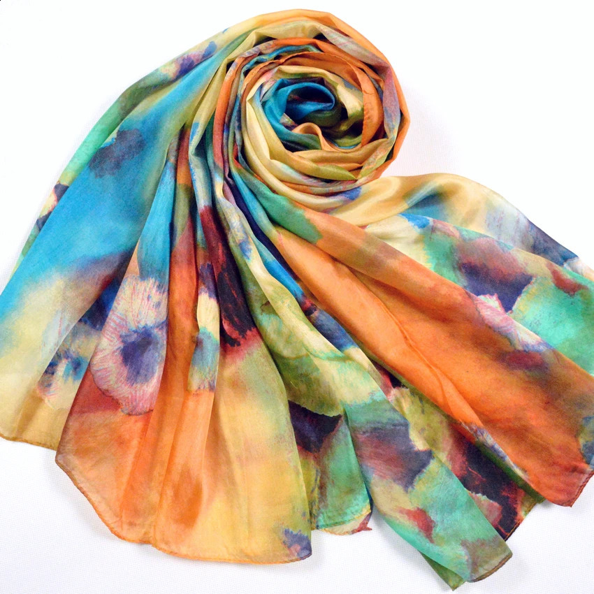 Winter Fashion Womens Scarf Mulberry Silk Scarves Shawl Female Long Silk Scarf Blue and Coffee 180*110cm 240912