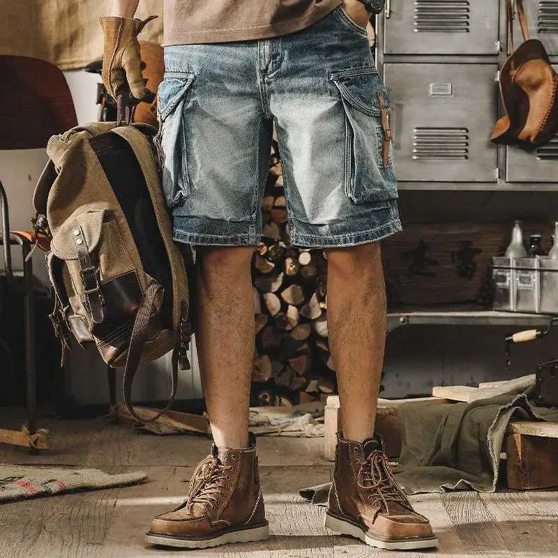 Summer Luxury Denim Jeans Mens Knee-Length Casual Loose Retro Motorcycle Cargo Shorts Short Jeans Luxury Cowboy Pants for MenX240914