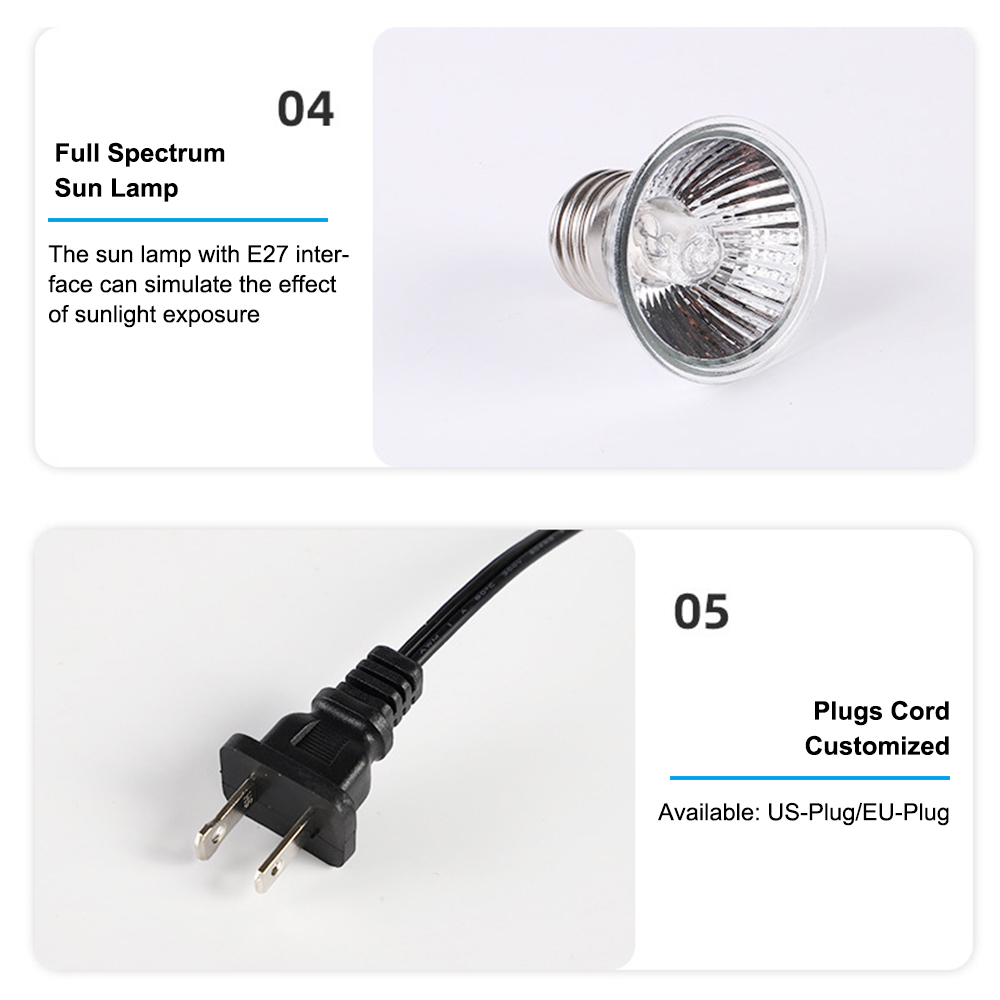 Reptile Heat Lamp Rotating Reptile Light Bracket with Clamp UVA/UVB Heating Lamp Bulb 25W/50W/75W for Turtle Lizards Snake Plant